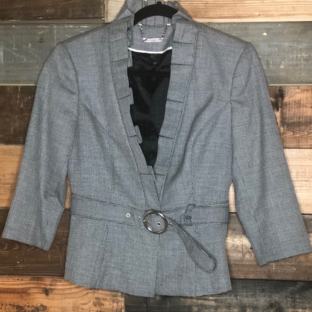 WHBM |  Gray Ruffle Lapel Blazer  w/ belt